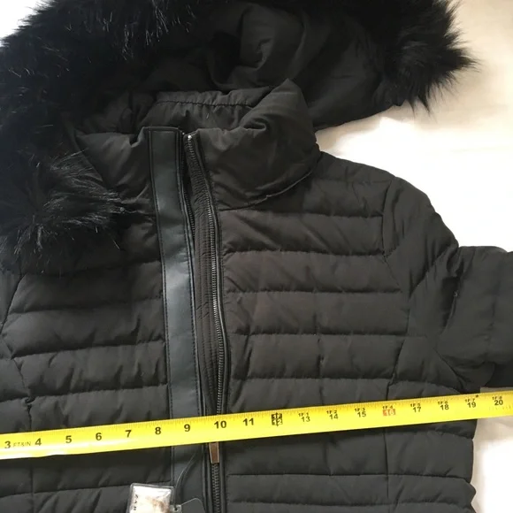 Zara Long Down Anorak Puffer Coat W/Fur Hood Color Black Size Large NWT